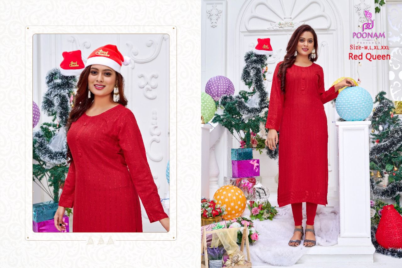 Poonam Red Queen Festive Wear Wholesale Designer Kurtis Catalog
